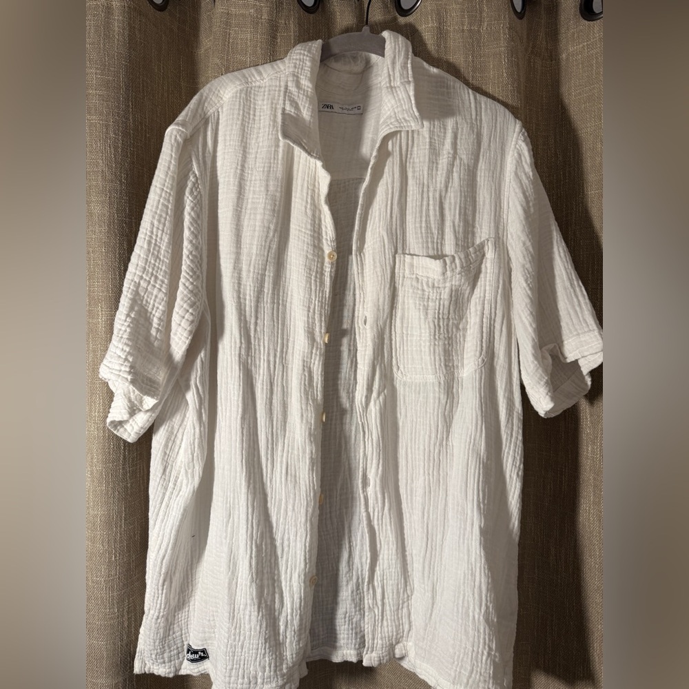 Zara Men's Textured Cream Button Down Shirt